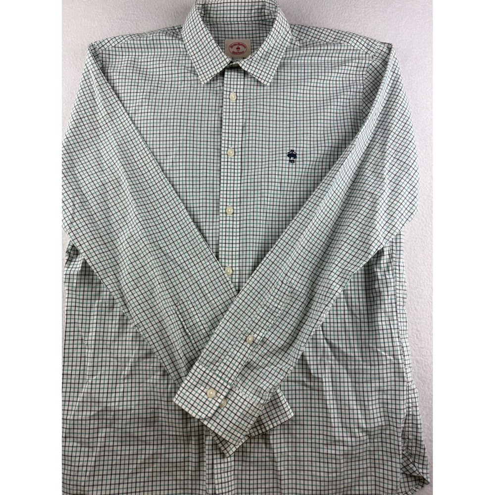 Brooks Brothers Red Fleece Mens L Green Navy Tattersall Check Cotton Button Down